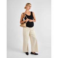 JoJo Maman Bb Maternity Cotton Rich Wide Leg Trousers with Linen Stone