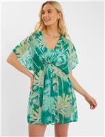 Leaf Print V-Neck Beach Cover Up Kaftan