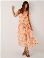 Monsoon Cassia Floral Print Midi Dress Nude Nude