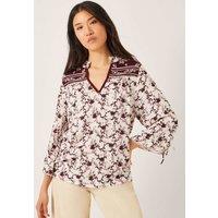Printed V-Neck Relaxed Blouse