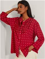 Pure Cotton Crew Neck Embroidered Blouse