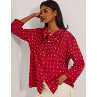 Pure Cotton Crew Neck Embroidered Blouse