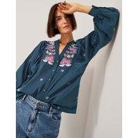 Pure Cotton Embroidered V-Neck Blouse