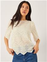 Monsoon Embroidered Crew Neck Top Ivory