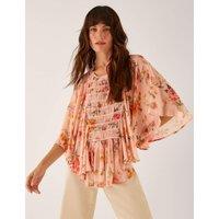 Monsoon Floral Shirred Blouse Nude