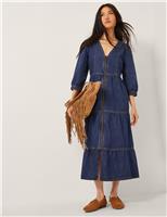 Maya Zip Denim Midi Dress Blue
