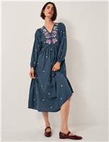 Pure Cotton Embroidered V-Neck Maxi Skater Dress