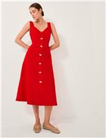 Linen Blend Button Front Maxi Skater Dress