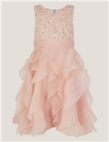 Sequin Waterfall Ruffle Party Dress Pink
