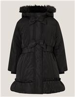 Frill Bow Padded Hooded Parka Coat