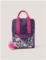 Floral Bow Pom Pom Charm Backpack