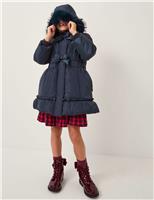 Frill Bow Hooded Padded Coat (3-15 Yrs)