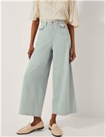 Monsoon High Waisted Wide Leg Cropped Jeans Pale Blue