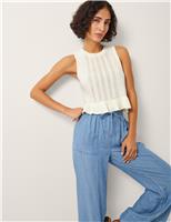 Monsoon Cotton Rich Ruffle Knitted Top Ivory