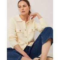 Cotton Rich Textured Collared Cardigan