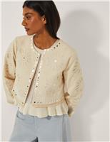Monsoon Pure Cotton Embellished Cutwork Short Jacket Ivory