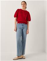 Monsoon Cotton Rich Textured Crew Neck Jumper Red