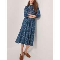 Monsoon Cotton Rich Floral Midi Tiered Dress Blue Mix
