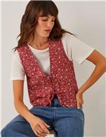 Pure Cotton Floral Tie Front Gilet