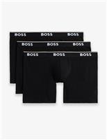 3 Pack Power Cotton Rich Logo Long Boxer Briefs