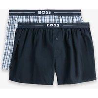Boss 2 Pack Pure Cotton Plain Checked Boxers Navy