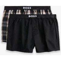 Boss 2 Pack Pure Cotton Checked Woven Boxers Black