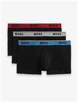 3 Pack Power Cotton Rich Logo Waistband Trunks