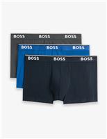 Boss 3 Pack Power Cotton Rich Logo Waistband Trunks Navy