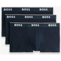 Boss 3 Pack Power Cotton Rich Logo Waistband Trunks Navy