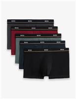Boss 5 Pack Cotton Rich Logo Waistband Trunks Red Mix