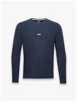 Boss Cotton Rich Crew Neck Long Sleeve T-Shirt Navy
