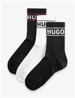 3 Pack Cotton Rich Logo Ribbed Ankle Socks