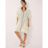 Monsoon Pure Cotton Printed V-Neck Kaftan Ivory
