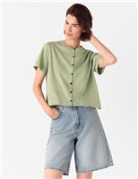 Whistles Pure Cotton Button Front T-Shirt Green