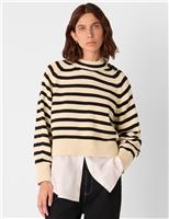 Pure Cotton Striped High Neck Jumper