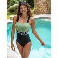 Pour Moi Regular Fit Palm Springs Tummy Control Lightly Padded Non-Wired Swimsuit Green Mix