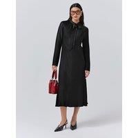Ghost Satin Tie Neck Midi Skater Dress Black