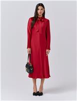 Satin Tie Neck Midi Skater Dress