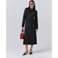 Ghost Satin Tie Neck Midi Skater Dress Black