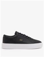 Lacoste Court Set Leather Lace-Up Trainers Black
