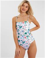 Postcard Print Square Neck Swimsuit