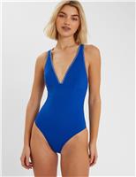 Blanket Stitch Cross Back V-Neck Swimsuit