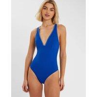 Blanket Stitch Cross Back V-Neck Swimsuit