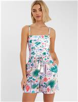 Postcard Print Shorts with Linen