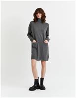 Wool Rich Knitted Roll Neck Mini Dress with Cashmere