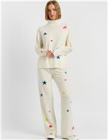 Wool Rich Star Jacquard Wide Leg Trousers