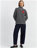Wool Rich Striped Roll Neck Jumper with Cashmere