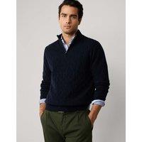 Hackett Pure Lambswool Cable Knit Half Zip Jumper Navy