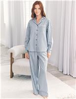 Pure Cotton Woven Striped Button-Up Pyjama Set