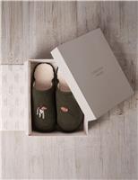 Corduroy Embroidered Rugby Dog Mule Slippers